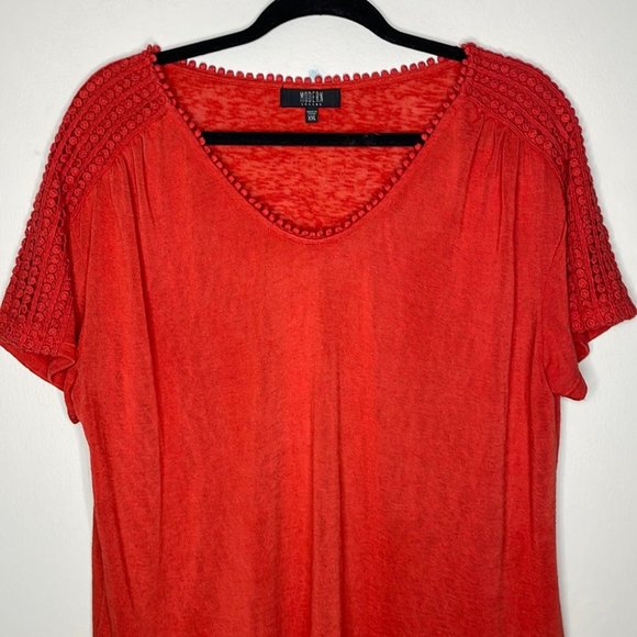Modern Canvas XXL Orange Lightweight Modal Blend Short Sleeve Lace Detail Blouse - Picture 3 of 9
